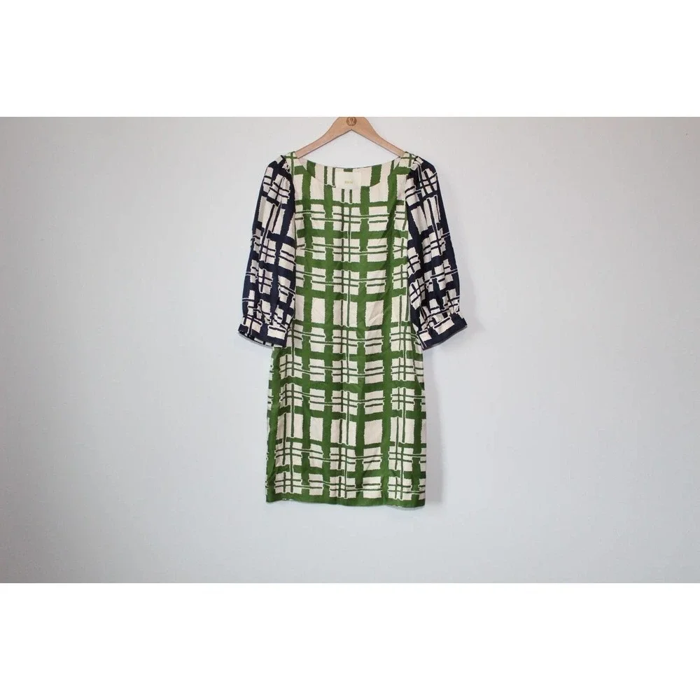 ✨2/$20 Anthropologie Maeve 100% Silk Abstract Shift Dress 4 Resort Vacation Mod - Picture 2 of 12